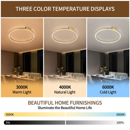 Brilagi - Lámpara de techo LED regulable PORTOFINO LED/60W/230V 3000-6000K Ø 80 cm dorado + control remoto