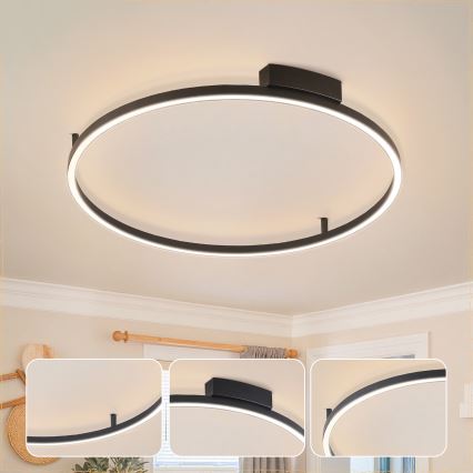 Brilagi - Luminaria de techo LED regulable PORTOFINO LED, 60 W, 230 V, 3000–6000 K, Ø 80 cm, negra, con mando a distancia