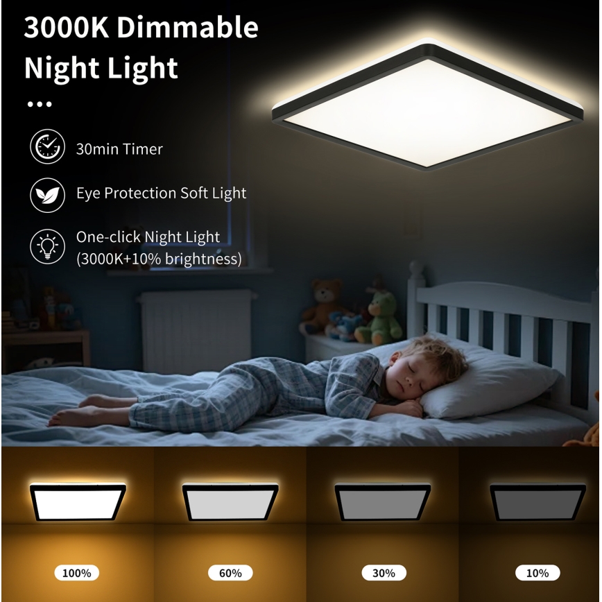 Brilagi - Plafón LED regulable ULTRA SLIM 18W/230V 2700-6500K 30x30 cm negro + mando a distancia