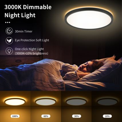 Brilagi - Plafón LED regulable ULTRA SLIM LED/18W/230V 2700-6500K Ø 30 cm negro + mando a distancia