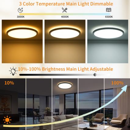 Brilagi - Luminaria de techo LED regulable ULTRA SLIM LED/24W/230V 2700-6500K diámetro 42 cm negra + mando a distancia