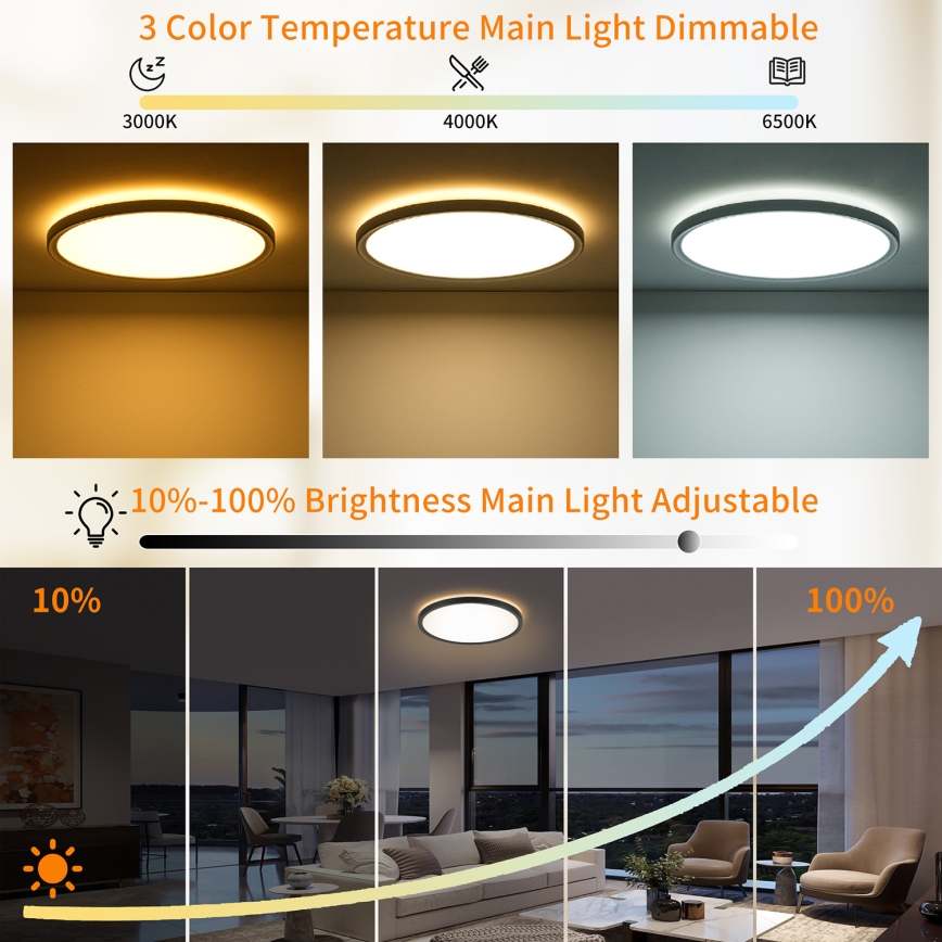 Brilagi - Luminaria de techo LED regulable ULTRA SLIM LED/24W/230V 2700-6500K diámetro 42 cm negra + mando a distancia