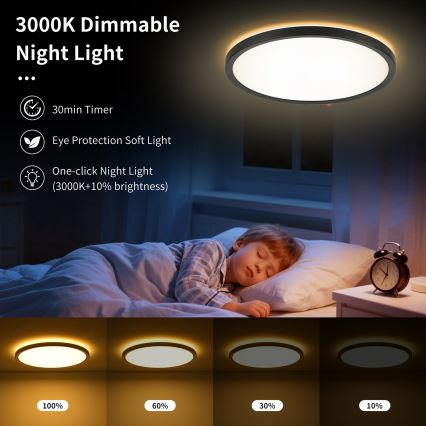 Brilagi - Luminaria de techo LED regulable ULTRA SLIM LED/24W/230V 2700-6500K diámetro 42 cm negra + mando a distancia