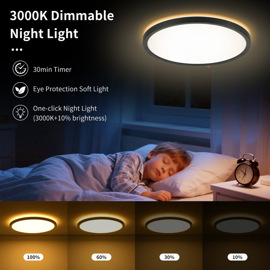 Brilagi - Luminaria de techo LED regulable ULTRA SLIM LED/24W/230V 2700-6500K diámetro 42 cm negra + mando a distancia
