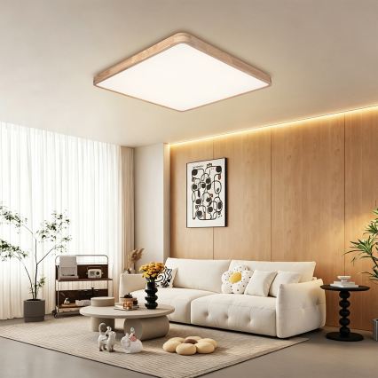 BRILAGI - Luminaria de techo LED regulable WOODLINE SQUARE LED/100W/230V 3000-6000K roble 80x80 cm + mando a distancia