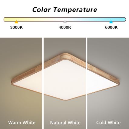 BRILAGI - Luminaria de techo LED regulable WOODLINE SQUARE LED/100W/230V 3000-6000K roble 80x80 cm + mando a distancia