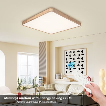 BRILAGI - Luminaria de techo LED regulable WOODLINE SQUARE LED/100W/230V 3000-6000K roble 80x80 cm + mando a distancia