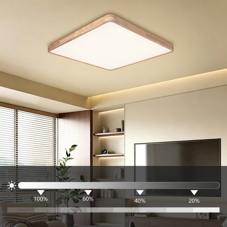 BRILAGI - Luminaria de techo LED regulable WOODLINE SQUARE LED/100W/230V 3000-6000K roble 80x80 cm + mando a distancia