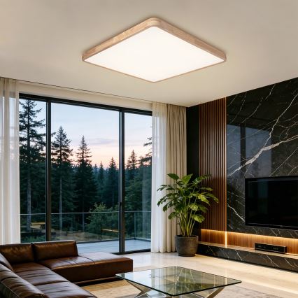 BRILAGI - Luminaria de techo LED regulable WOODLINE SQUARE LED/100W/230V 3000-6000K roble 80x80 cm + mando a distancia