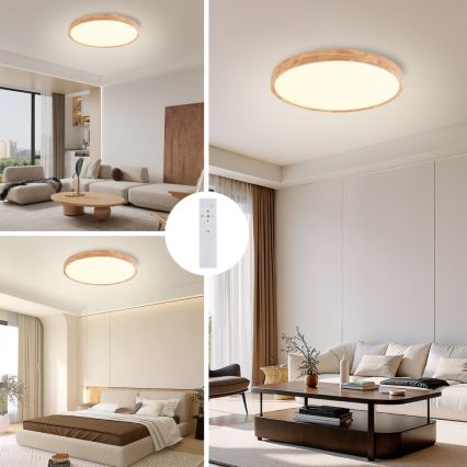 Brilagi - Luminaria de techo LED regulable WOODROUND LED/40W/230V 3000-6000K Ø 60 cm madera CRI 90 + mando a distancia