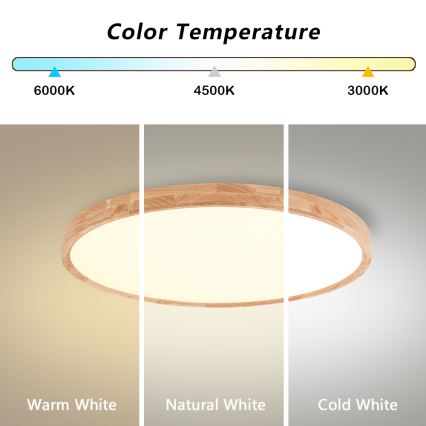 Brilagi - Luminaria de techo LED regulable WOODROUND LED/40W/230V 3000-6000K Ø 60 cm madera CRI 90 + mando a distancia