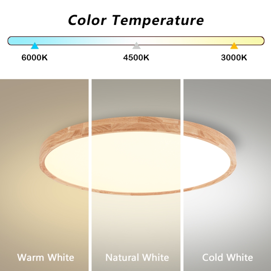 Brilagi - Luminaria de techo LED regulable WOODROUND LED/40W/230V 3000-6000K Ø 60 cm madera CRI 90 + mando a distancia