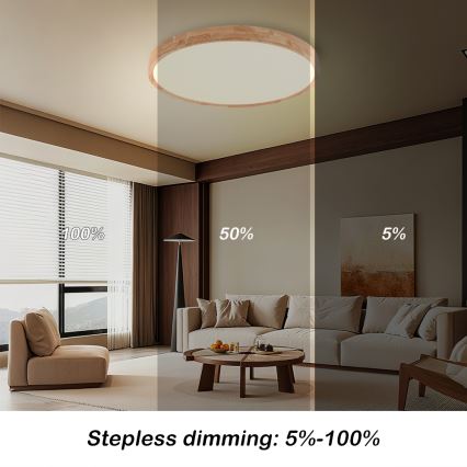 Brilagi - Luminaria de techo LED regulable WOODROUND LED/40W/230V 3000-6000K Ø 60 cm madera CRI 90 + mando a distancia