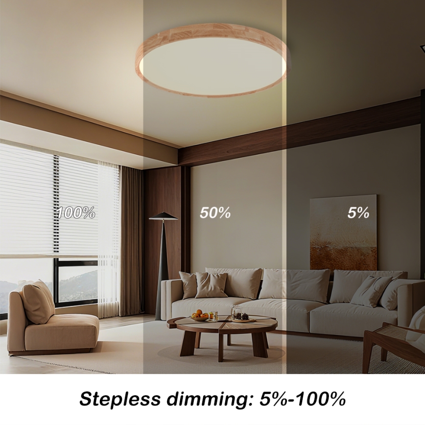 Brilagi - Luminaria de techo LED regulable WOODROUND LED/40W/230V 3000-6000K Ø 60 cm madera CRI 90 + mando a distancia