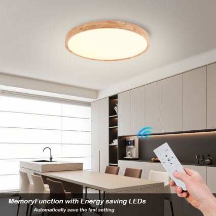 Brilagi - Luminaria de techo LED regulable WOODROUND LED/40W/230V 3000-6000K Ø 60 cm madera CRI 90 + mando a distancia