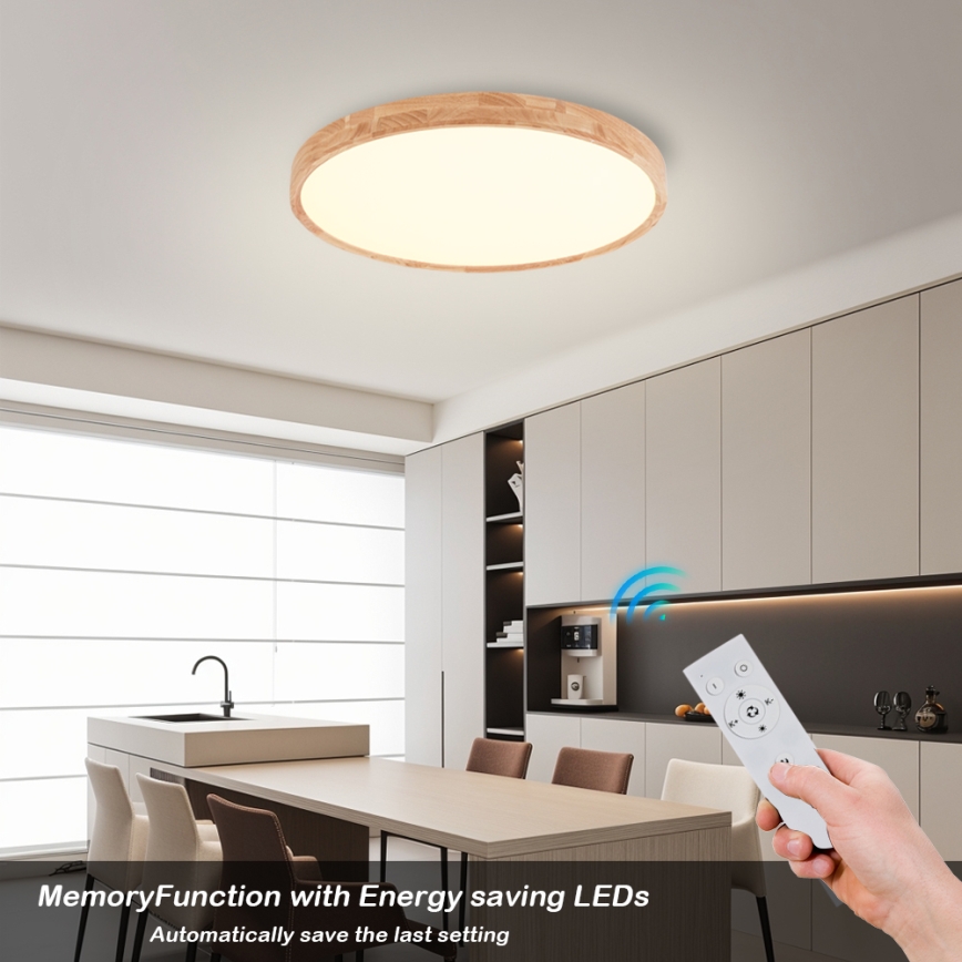 Brilagi - Luminaria de techo LED regulable WOODROUND LED/40W/230V 3000-6000K Ø 60 cm madera CRI 90 + mando a distancia