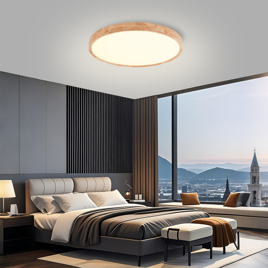 Brilagi - Luminaria de techo LED regulable WOODROUND LED/40W/230V 3000-6000K Ø 60 cm madera CRI 90 + mando a distancia