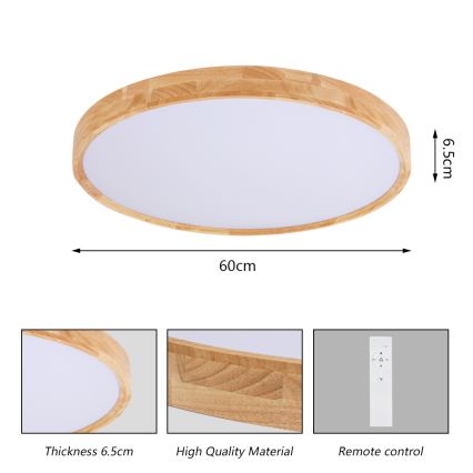 Brilagi - Luminaria de techo LED regulable WOODROUND LED/40W/230V 3000-6000K Ø 60 cm madera CRI 90 + mando a distancia
