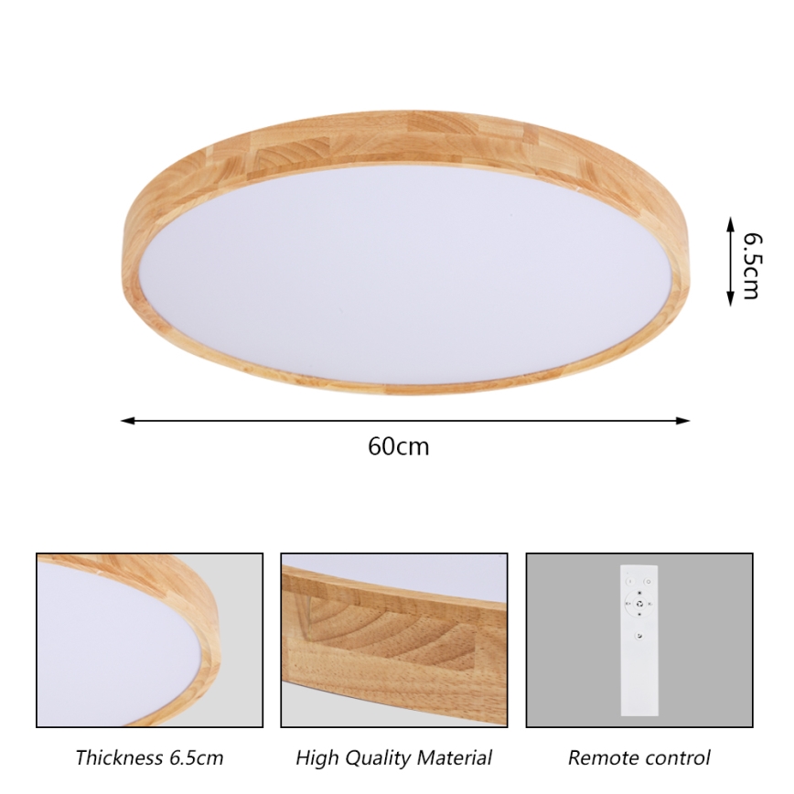 Brilagi - Luminaria de techo LED regulable WOODROUND LED/40W/230V 3000-6000K Ø 60 cm madera CRI 90 + mando a distancia