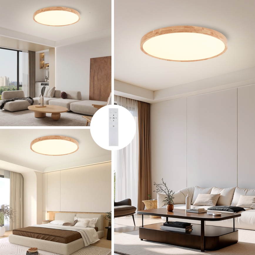 Brilagi - Plafón LED regulable WOODROUND LED/70W/230V 3000-6000K Ø 80 cm acabado madera CRI 90 + mando a distancia
