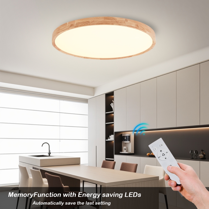 Brilagi - Plafón LED regulable WOODROUND LED/70W/230V 3000-6000K Ø 80 cm acabado madera CRI 90 + mando a distancia
