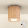 Brilagi - Luminaria LED RGBW regulable para baño MIA 1xGU10/4,8W/230V 3000K 84x80 mm acabado en roble IP44 + mando a distancia