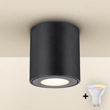Brilagi - Luminaria LED RGBW regulable para baño MIA 1xGU10/4,8W/230V 3000K 84x80 mm negra IP54 + mando a distancia