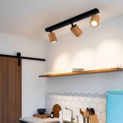 Brilagi - Luminaria tipo spot MODERN WOOD 3xGU10/8W/230V madera/negro