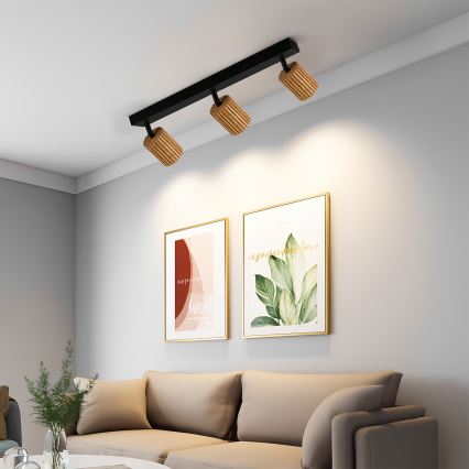 Brilagi - Luminaria tipo spot MODERN WOOD 3xGU10/8W/230V madera/negro