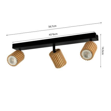 Brilagi - Luminaria tipo spot MODERN WOOD 3xGU10/8W/230V madera/negro