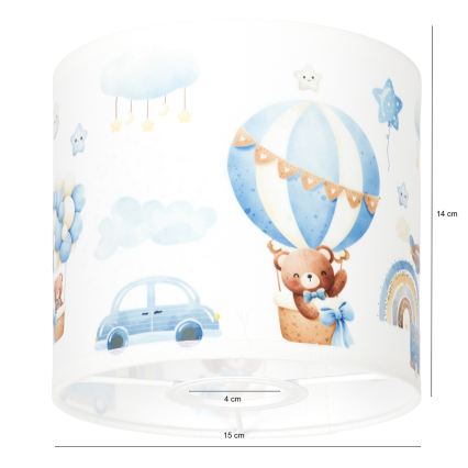 BRILAGI - Pantalla universal BOBO E27, diámetro 15 cm, blanco/azul/estampado de ositos
