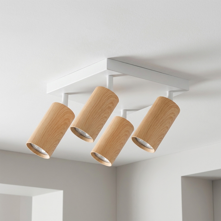 Brilagi - Plafón de focos SELE SQUARE 4xGU10/30W/230V blanco/decor roble