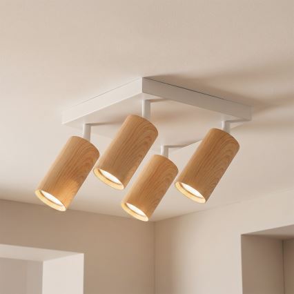Brilagi - Plafón de focos SELE SQUARE 4xGU10/30W/230V blanco/decor roble