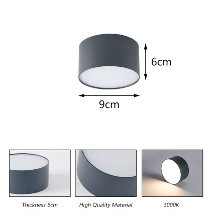 Brilagi - Lámpara de techo para baño FORIS LED/9W/230V Ø 9 cm antracita IP44 CRI 90
