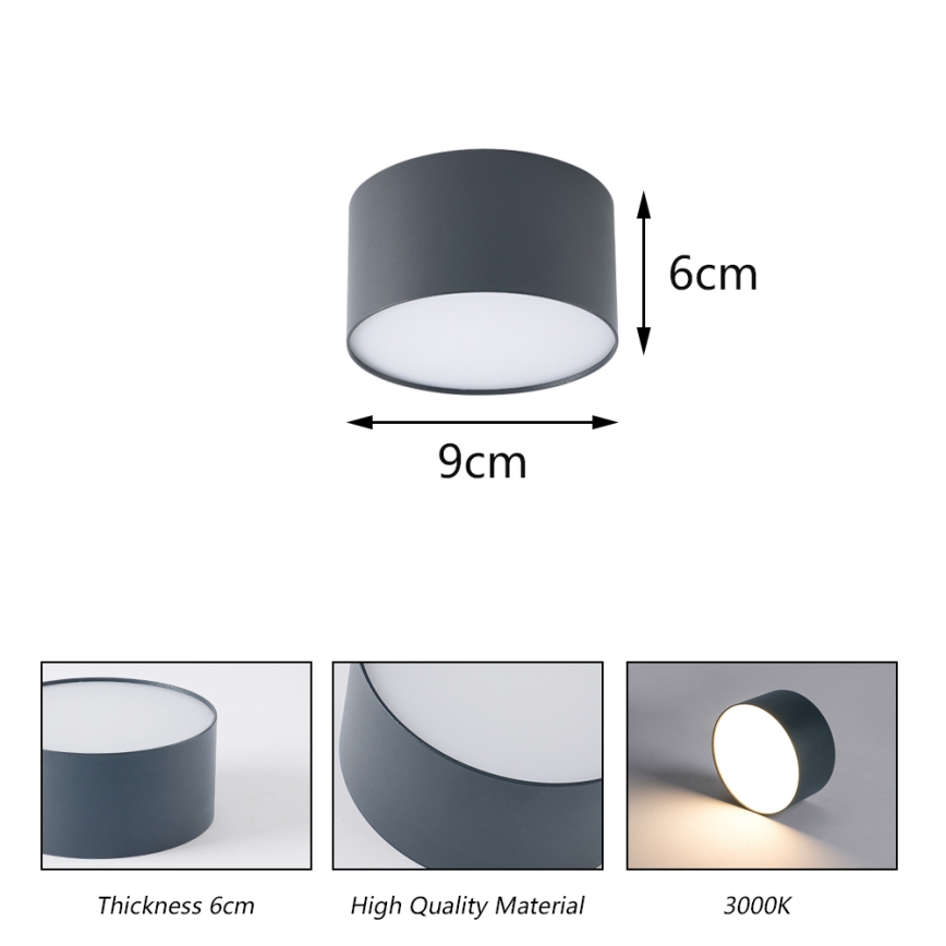 Brilagi - Lámpara de techo para baño FORIS LED/9W/230V Ø 9 cm antracita IP44 CRI 90