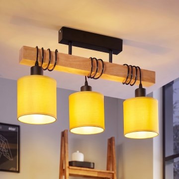 BRILAGI - Plafón de techo NUBILA 3xE27/60W/230V pino/amarillo