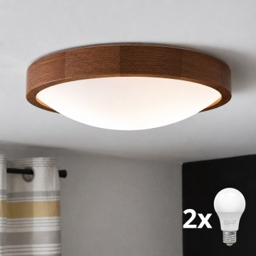 Brilagi - Plafón LED CARVALHO SLIM 2xE27/60W/230V roble cereza diá. 37 cm