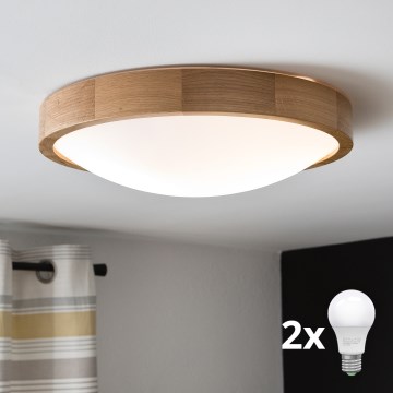 Brilagi - Plafón LED CARVALHO SLIM 2xE27/60W/230V roble diá. 37 cm