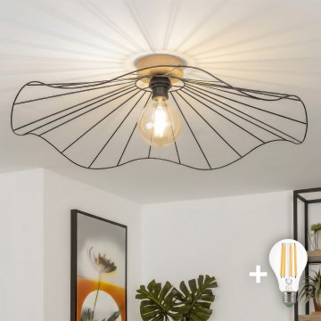 Brilagi - Plafón LED de superficie CERIA WIRE 1xE27/40W/230V Ø 80 cm negro/roble
