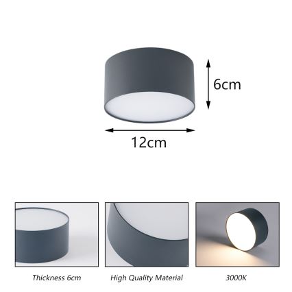 Brilagi - Plafón LED para baño FORIS LED/14W/230V, diámetro 12 cm, antracita, IP44