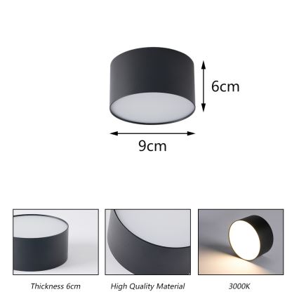 Brilagi - Plafón LED de techo para baño FORIS LED/9W/230V Ø 9 cm negro IP44