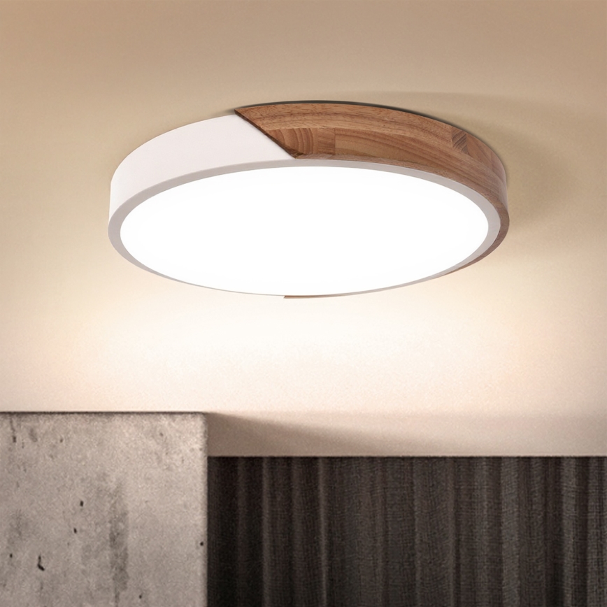 Brilagi - Plafón LED PILANA LED/24W/230V roble/blanco diámetro 30 cm