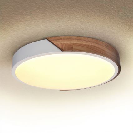 Brilagi - Plafón LED PILANA LED/24W/230V roble/blanco diámetro 30 cm