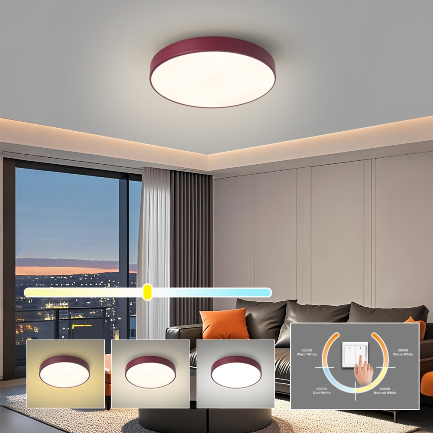 Brilagi - Plafón LED POOL LED/36W/230V 3000/4000/6000K Ø 30 cm burdeos