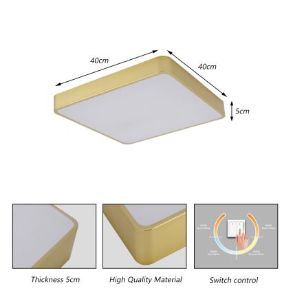 BRILAGI - Plafón LED POOL SQUARE LED/36W/230V 3000/4000/6000K 40x40 cm dorado