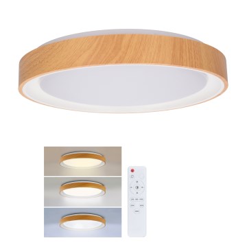Brilagi - Plafón LED regulable FLOCO LED/48W/230V Ø 40 cm, acabado madera/blanco + mando a distancia
