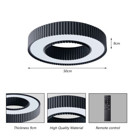 Brilagi - Luminaria de techo LED regulable LUMIX LED/48W/230V 3000–6000K negra Ø 50 cm + mando a distancia