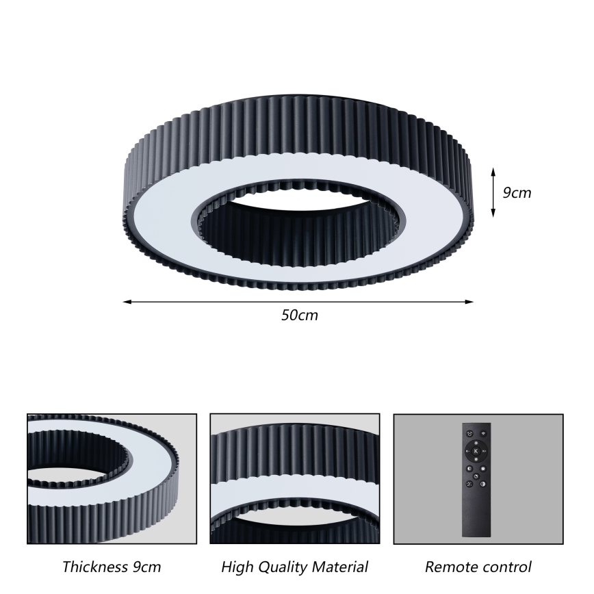 Brilagi - Luminaria de techo LED regulable LUMIX LED/48W/230V 3000–6000K negra Ø 50 cm + mando a distancia
