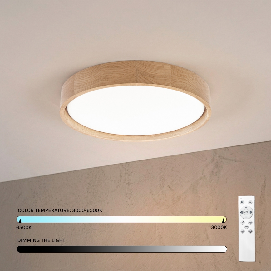 BRILAGI - Luminaria de techo LED regulable MANAROLA REMOTE LED/24W/230V 3000-6500K, diámetro 41 cm, roble + mando a distancia