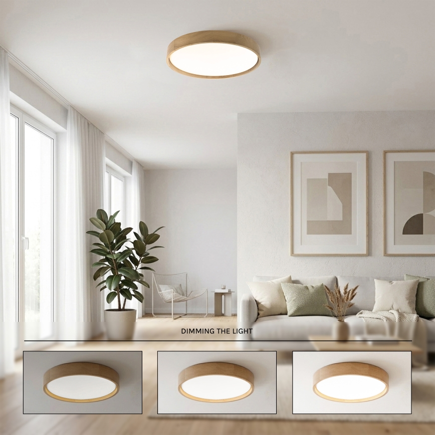 Brilagi - Lámpara de techo regulable MANAROLA SMART LED/36W/230V 3000-6000K Wi-Fi Tuya Beacon, diámetro 51 cm, roble + mando a distancia